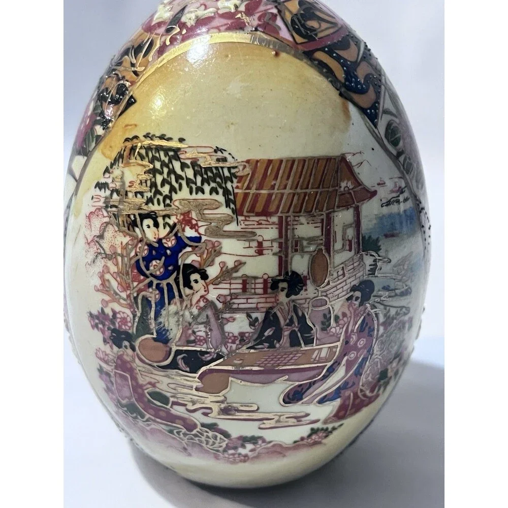 Japanese Handmade Egg-Shaped Vase Hand-Painted Geisha Scene Decorative Art
